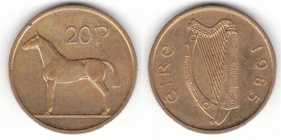 1985 old Irish 20p coins that could be worth a lot of money today in auction.