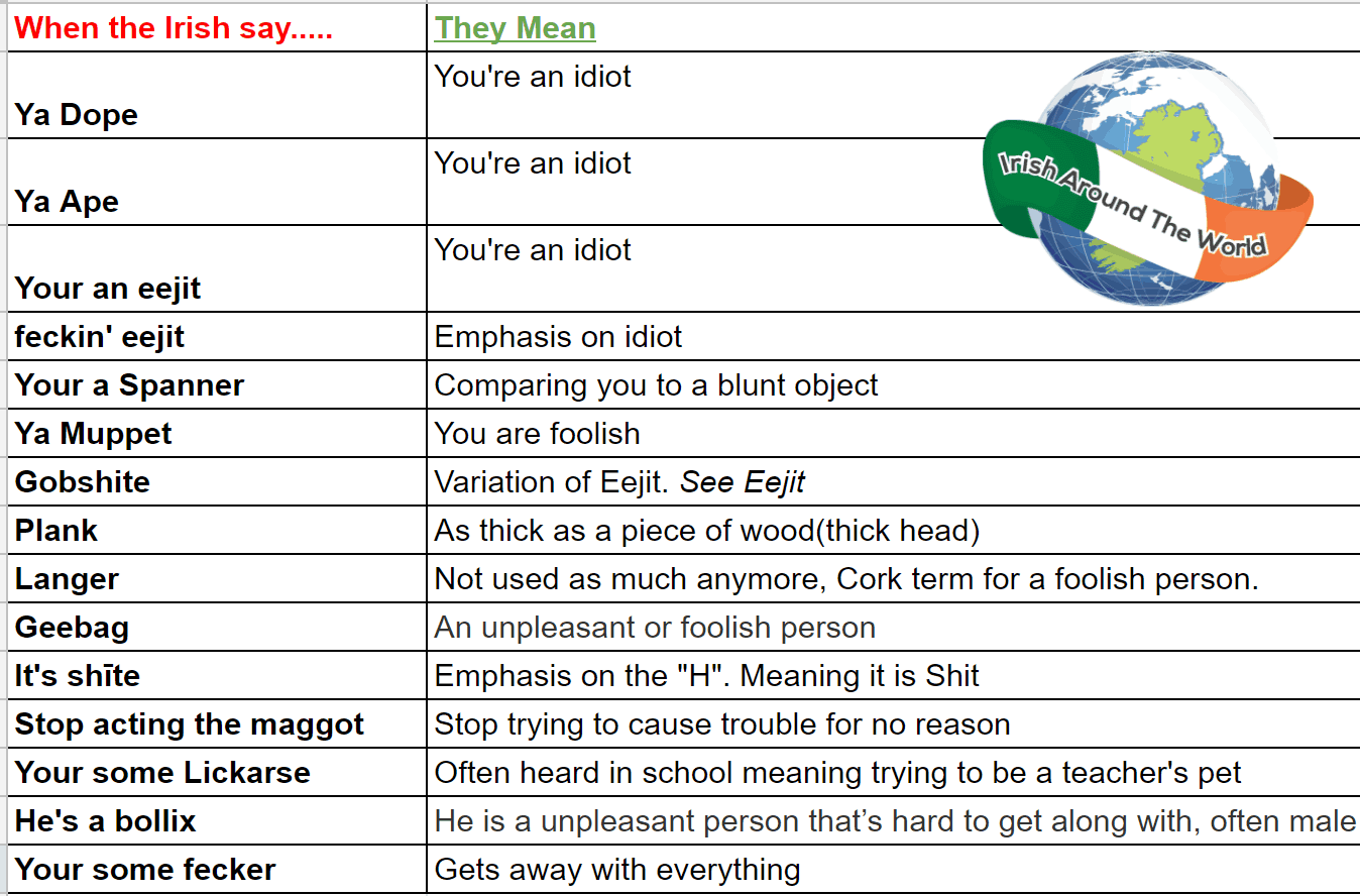 What the Irish say irish insults version
