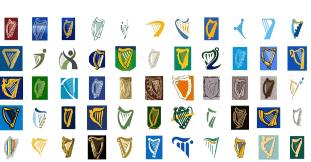 Complete list of every Irish orginisation displaying the Irish harp.