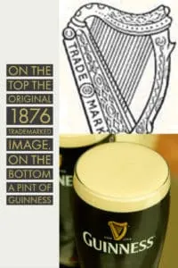 An image of the 1876 Guinness logo and a modern day pint.