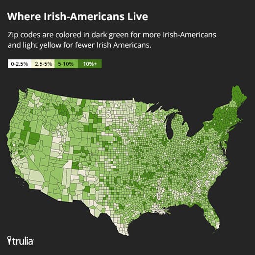 Map of Irish living in America