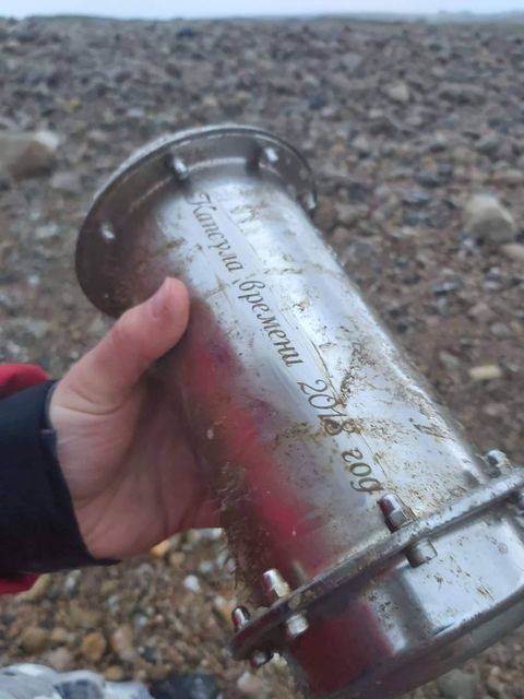 Russian time capsule two before it was opened at Donegal beach 