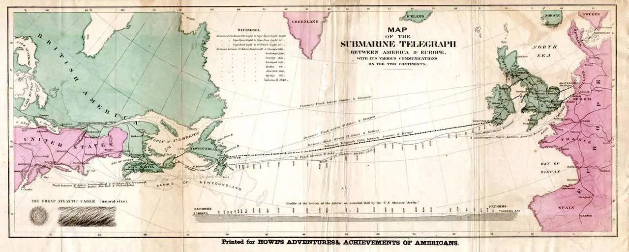 Map of the transatlantic cable that was invented by an Irishman