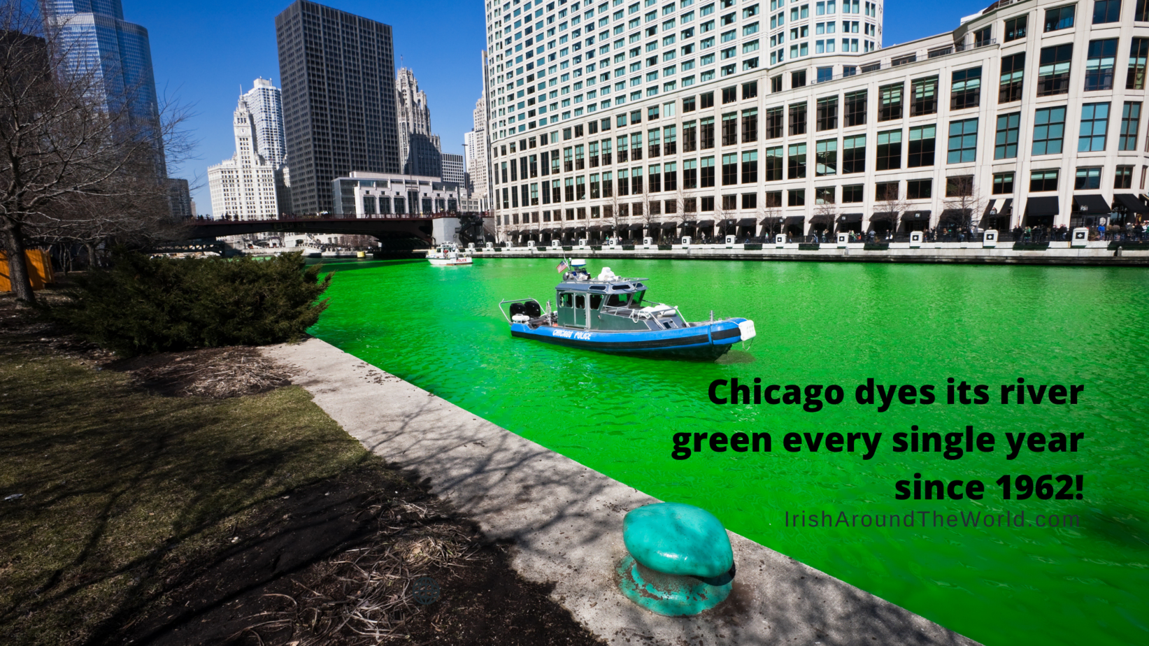 A boat with dye in the Chicago river