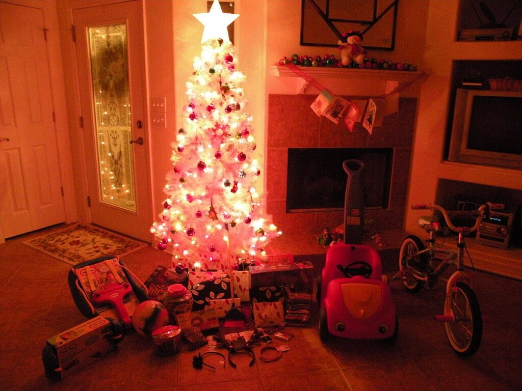 Christmas tree with toys underneath