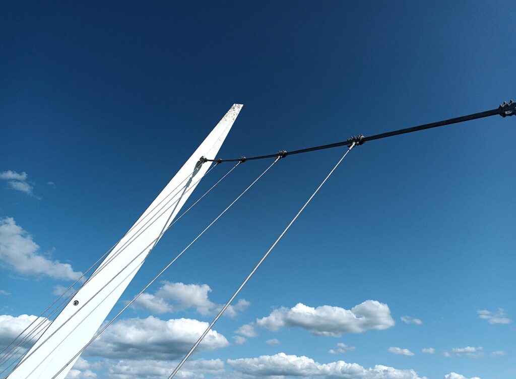 The Peace Bridge in Derry against a blue sky