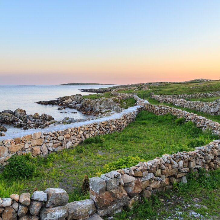 Dry stone walls at the Connemara coast near Carna