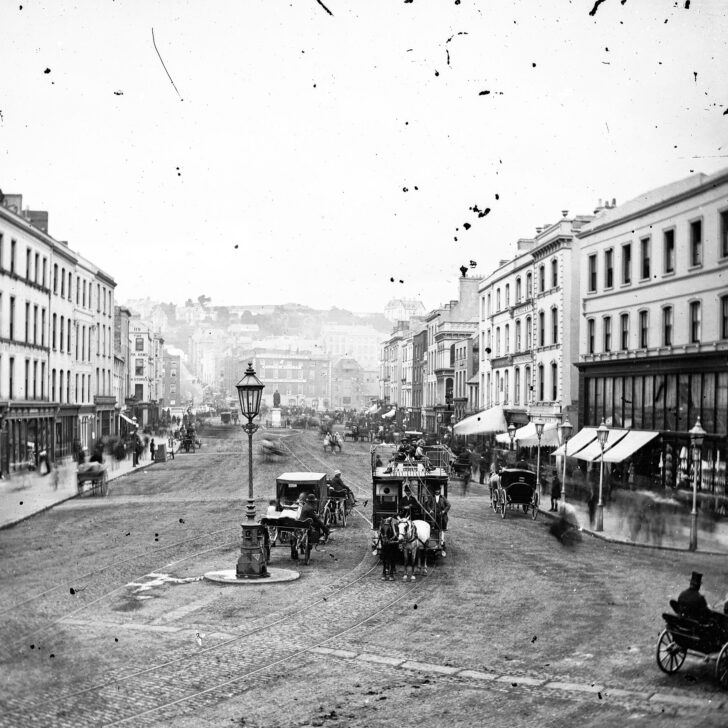 A horse-drawn tram on Patrick Street, Cork, in the late 1800s