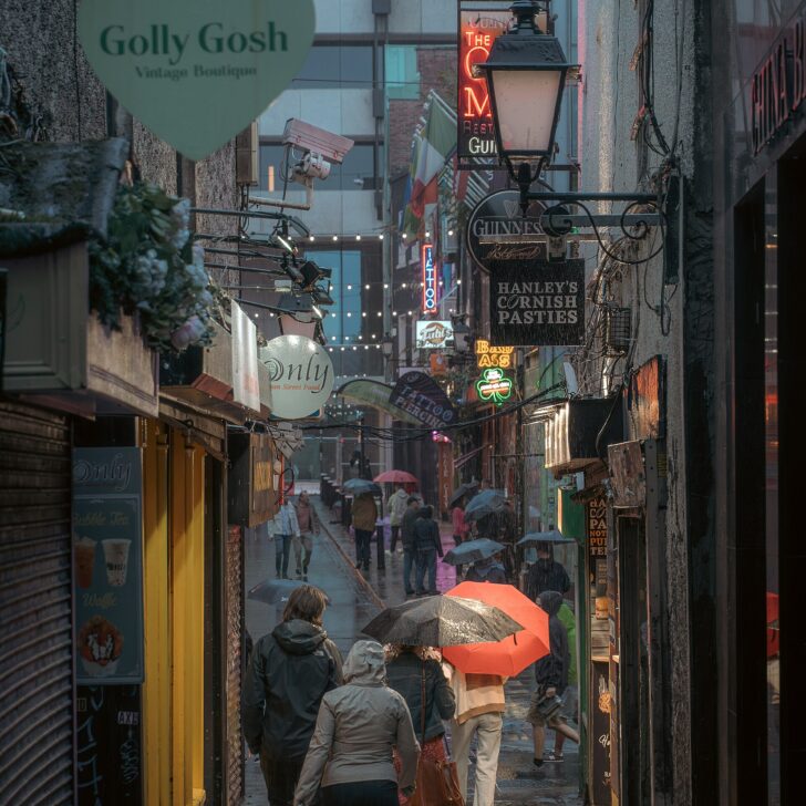 A rainy day at Merchant's Arch, Temple Bar, Dublin