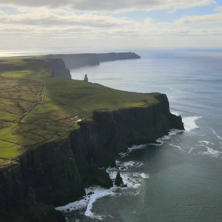 Aerial view of the Cliffs of Moher on the Wild Atlantic Way in County Clare, Ireland